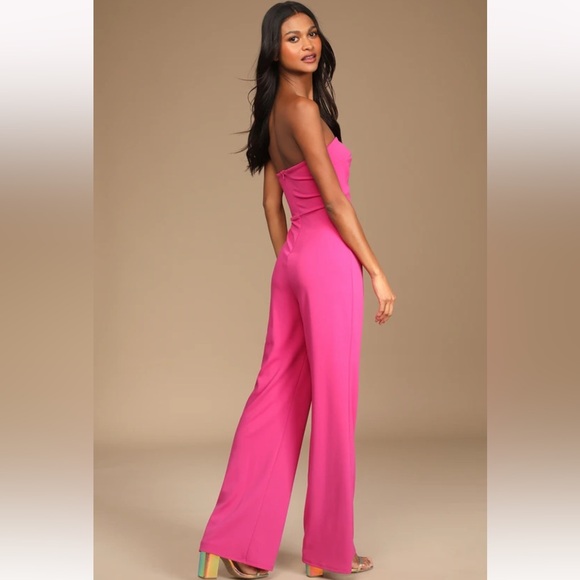 Lulu’s All That She Wants Pink Strapless Cutout Straight Leg Jumpsuit - Picture 4 of 8